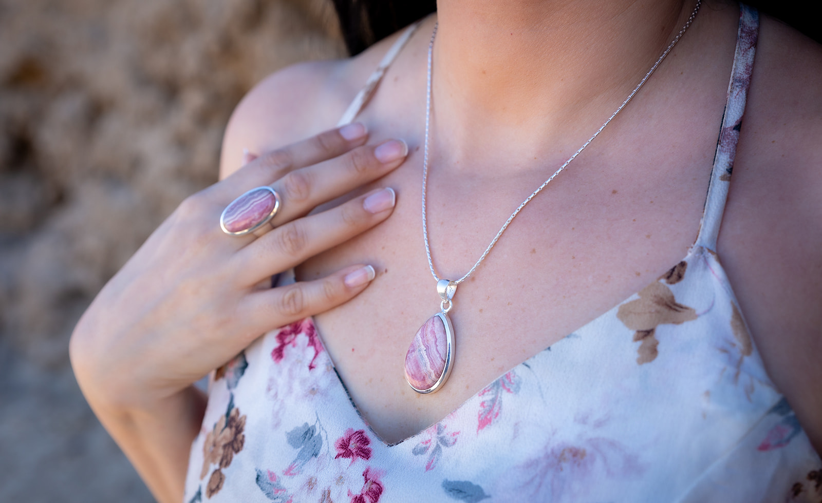 Oval Rhodochrosite Pendant