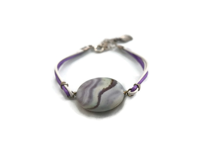 Round Agate Leather Bracelet