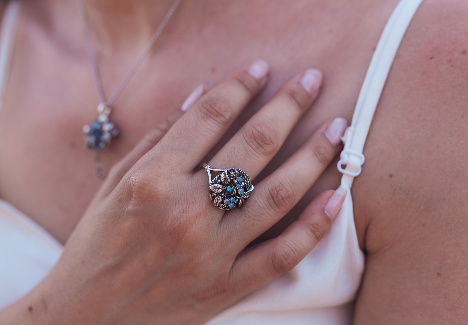Opal and Leaves Ring