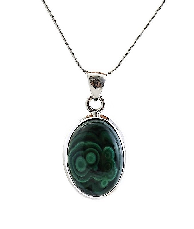 Oval Silver Malachite Pendant