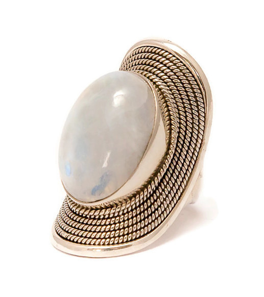 Oval Moonstone Ring With Braided Silver