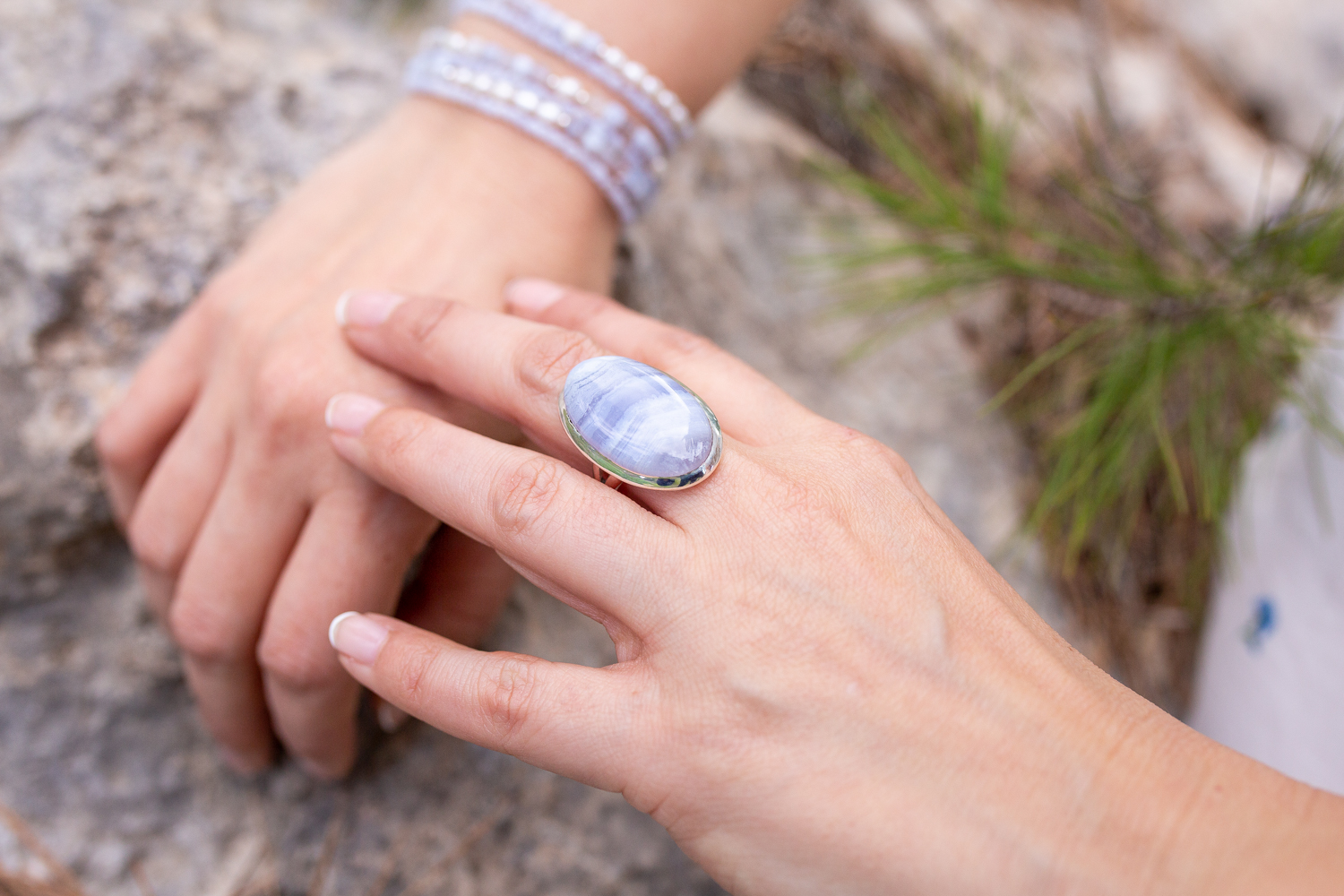 Oval Blue-Lace Agate Ring