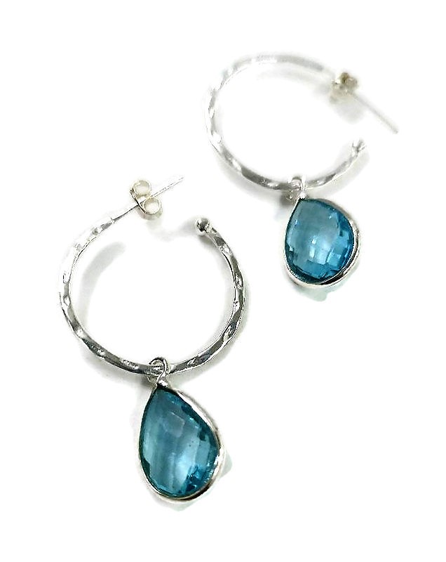 Silver Hoop with Blue Topaz