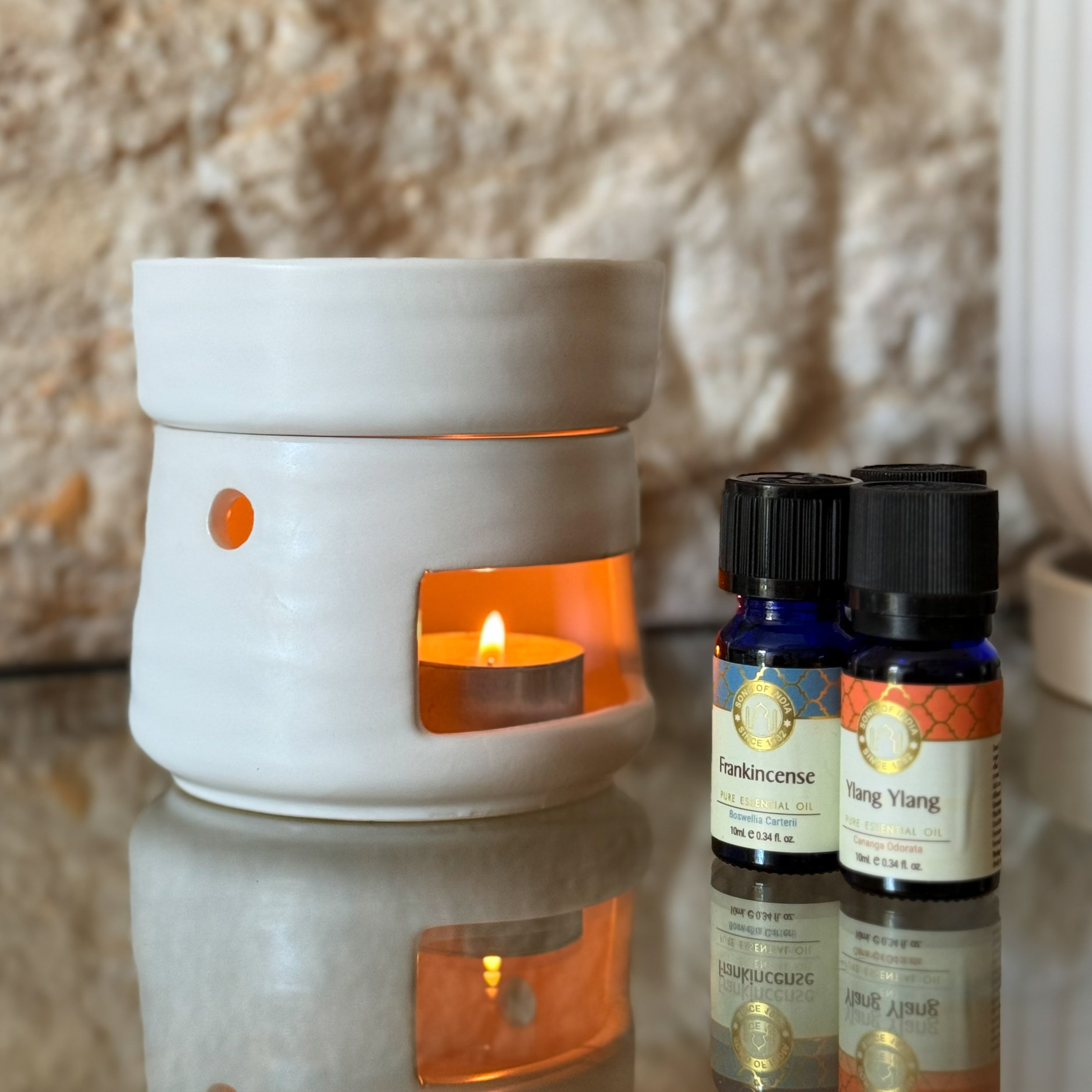 מבער שמנים שני חלקים שחור / שמנת