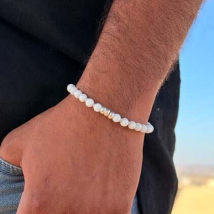צמיד ג'ייד לבן לגבר - ניצוצות בשלג