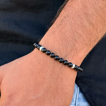 צמיד טורמלין שחור כדורים וכסף