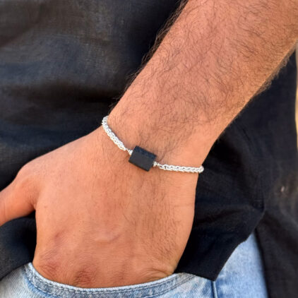 צמיד טורמלין שחור אבן גולמית עבה
