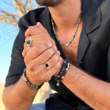 מחרוזת עין החתול קוורץ לגבר - רסיסי אור