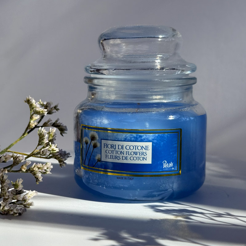 נר ריח גן עדן בכוס זכוכית - פרחי כותנה נר ריח גן עדן בכוס זכוכית - פרחי כותנה