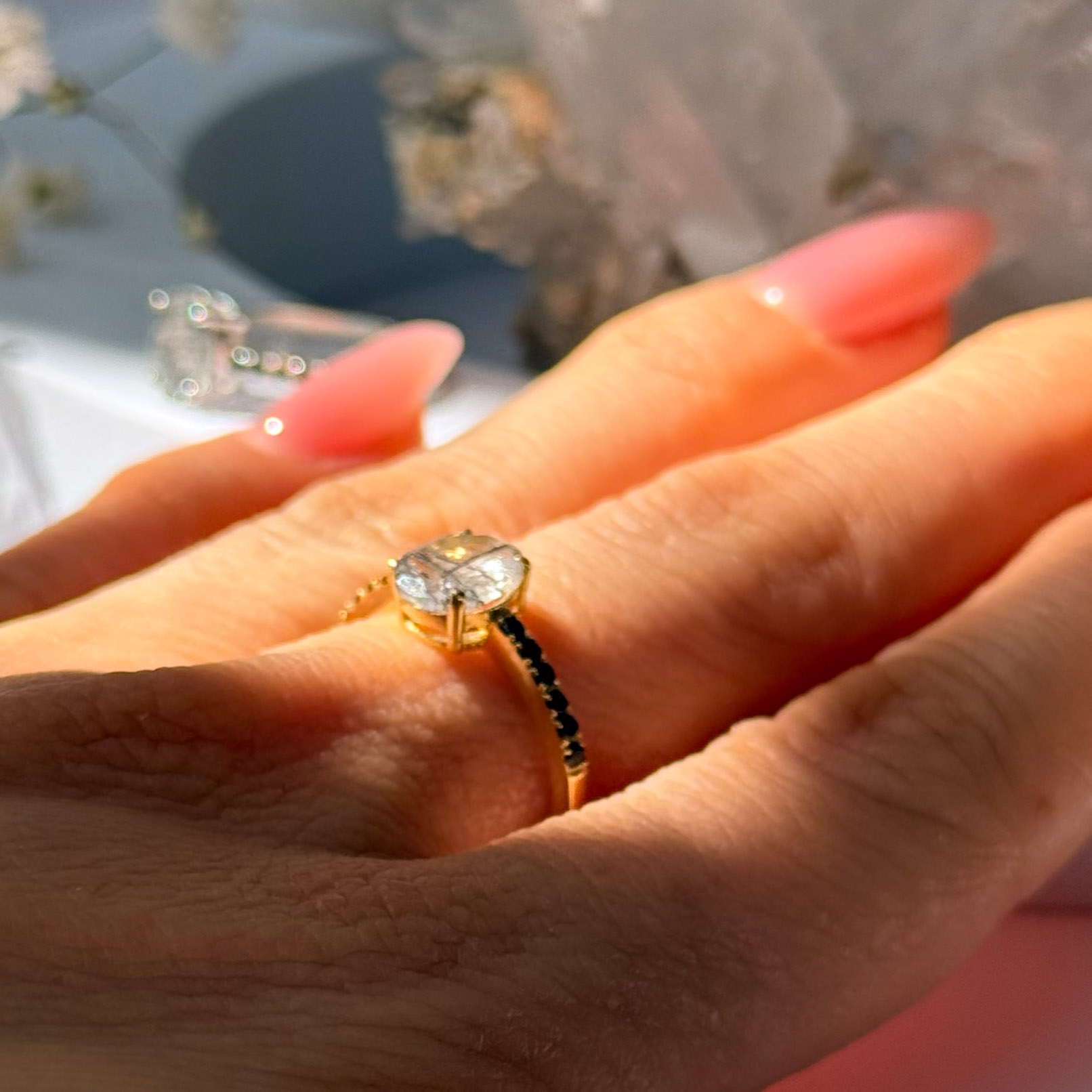 טבעת טורמלין שחור בקוורץ- Diana