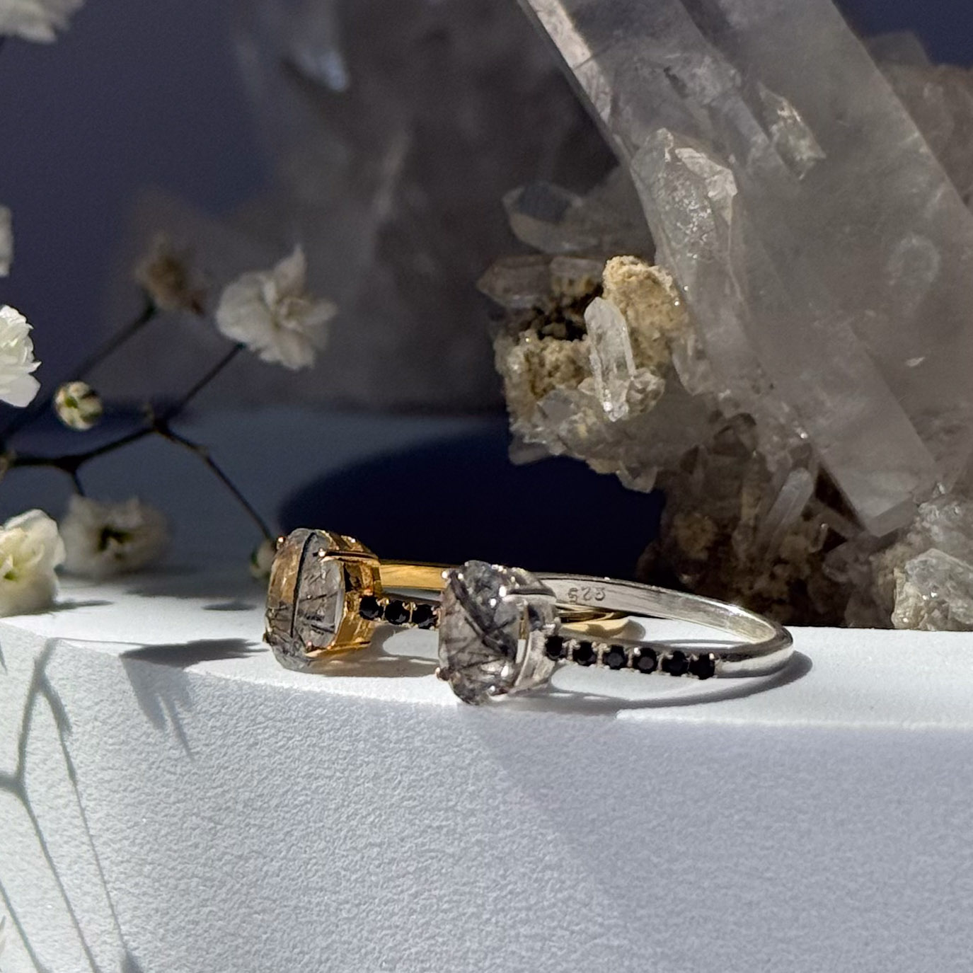 טבעת טורמלין שחור בקוורץ- Diana